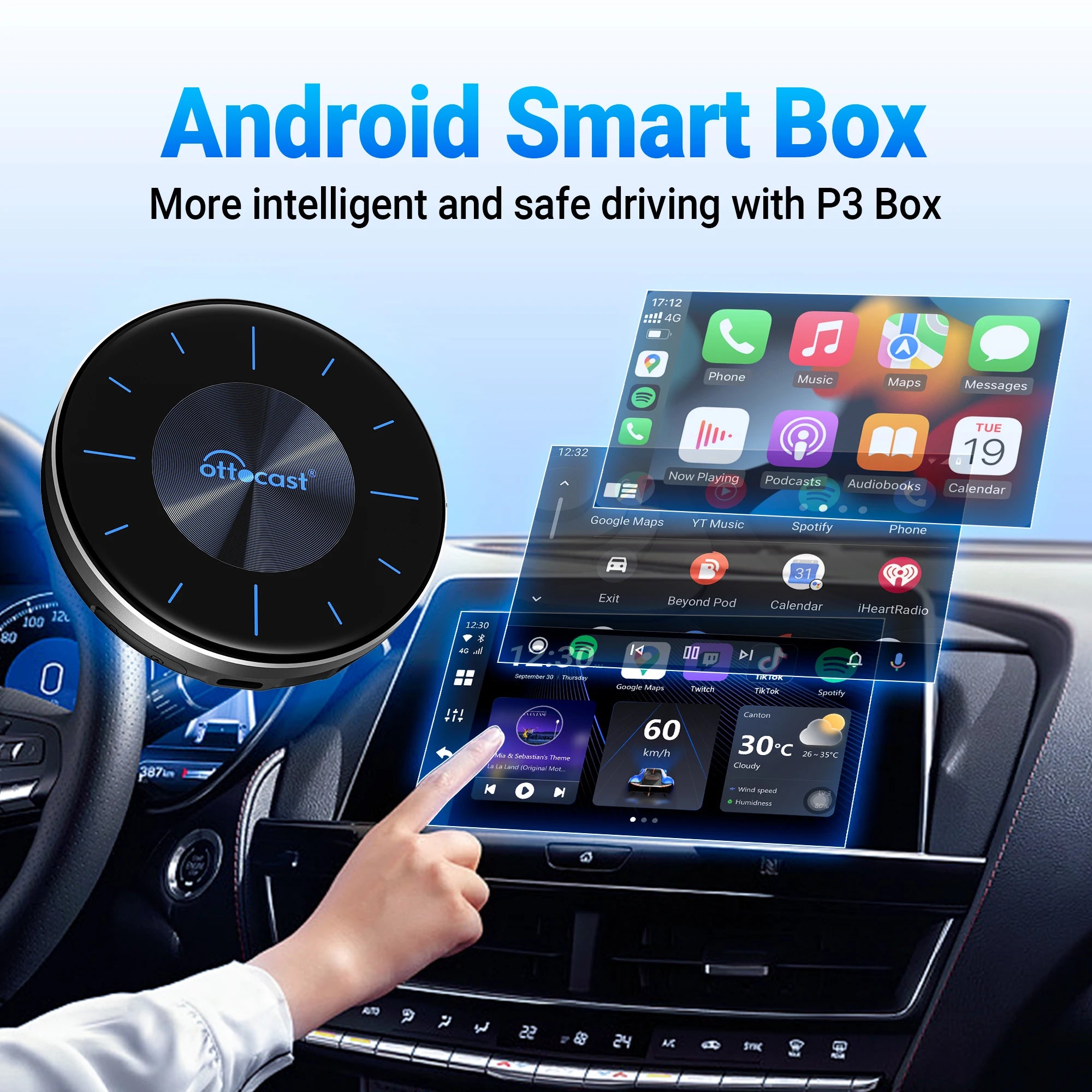 OTTOCAST P3 CarPlay AI Box – Wireless Android Auto & Smart TV