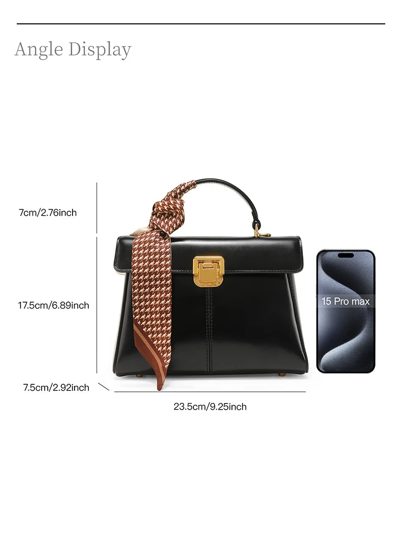 ITAMOOD Genuine Leather Handbag with Scarf | Luxury Designer Trendy Shoulder Bag Solid Color Commuting Bag | bags for women gift