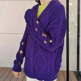 Chic Vintage Star Print Knit Cardigan - V-Neck Aesthetic Preppy Sweater