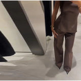 Floral Strapless Vest & Straight-Leg Trouser Set
