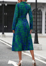 Elegant Print Belted Midi Dress
