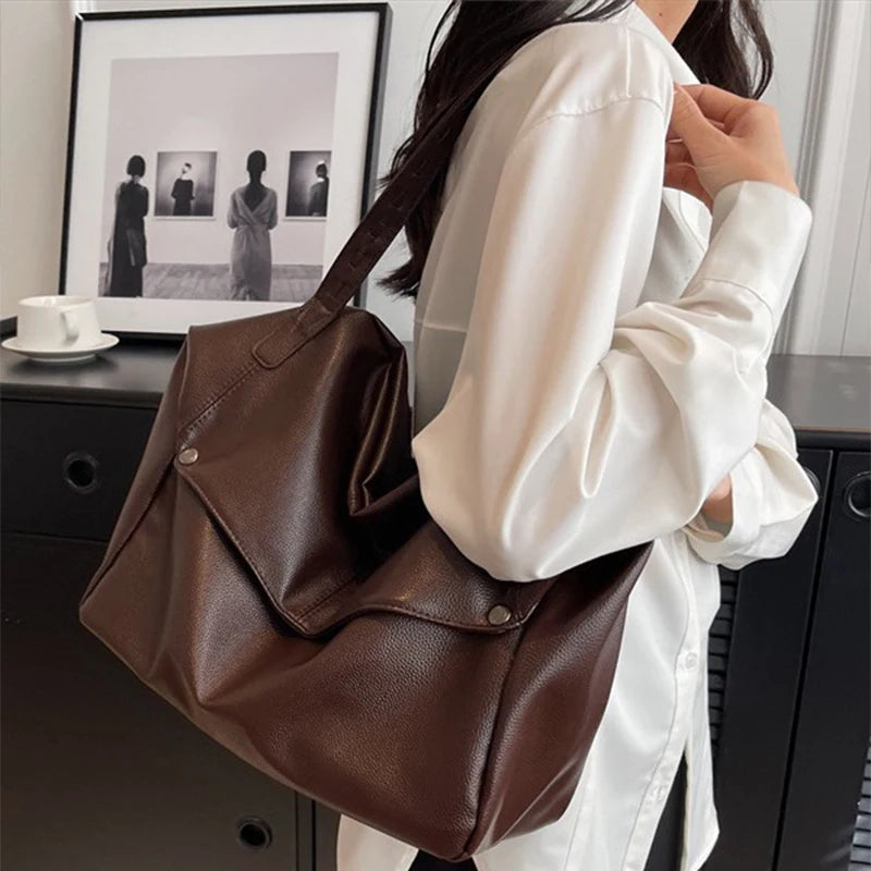 Large Capacity Solid Color Crossbody Shoulder Bag, Fashion Casual Versatile Shopper Tote Bag,Black/White Elegant Women Handbag