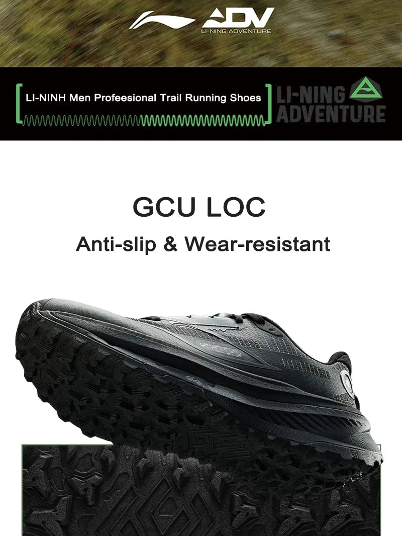 Li-Ning Men's DI LU 2 Trail Running Shoes XTRM-BOOM FIBER Cushion LN DWR Water Repellent LiNing Anti-slip Sports Shoes ARNV009