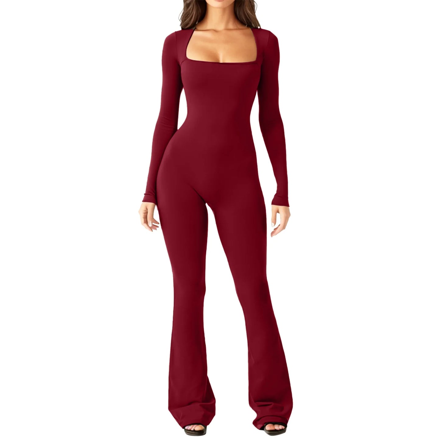 Wide-Leg Yoga Bodysuit | One-Piece Long Sleeve Gym Jumpsuit (S-2XL)