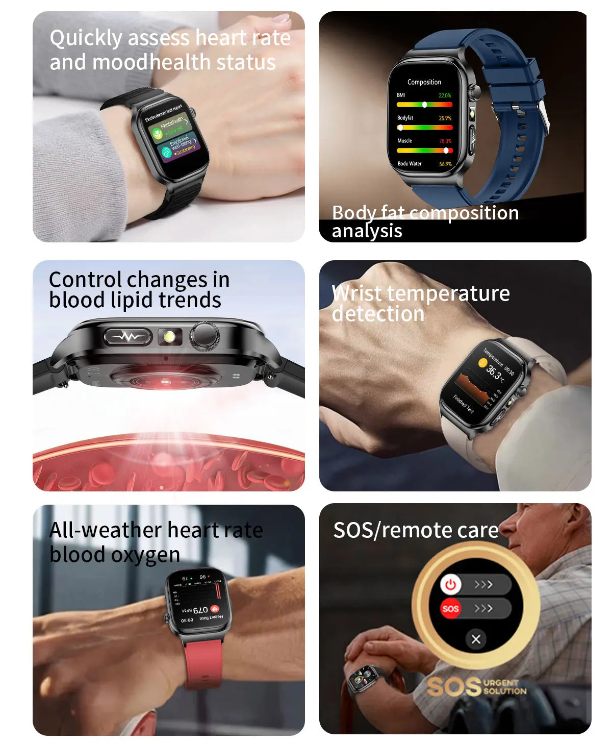 2026 New Accurate Diagnosis Smart Watch Body Fat ECG Blood oxygen BP Health Sport HD AMOLED Screen Call Smart Watches man woman