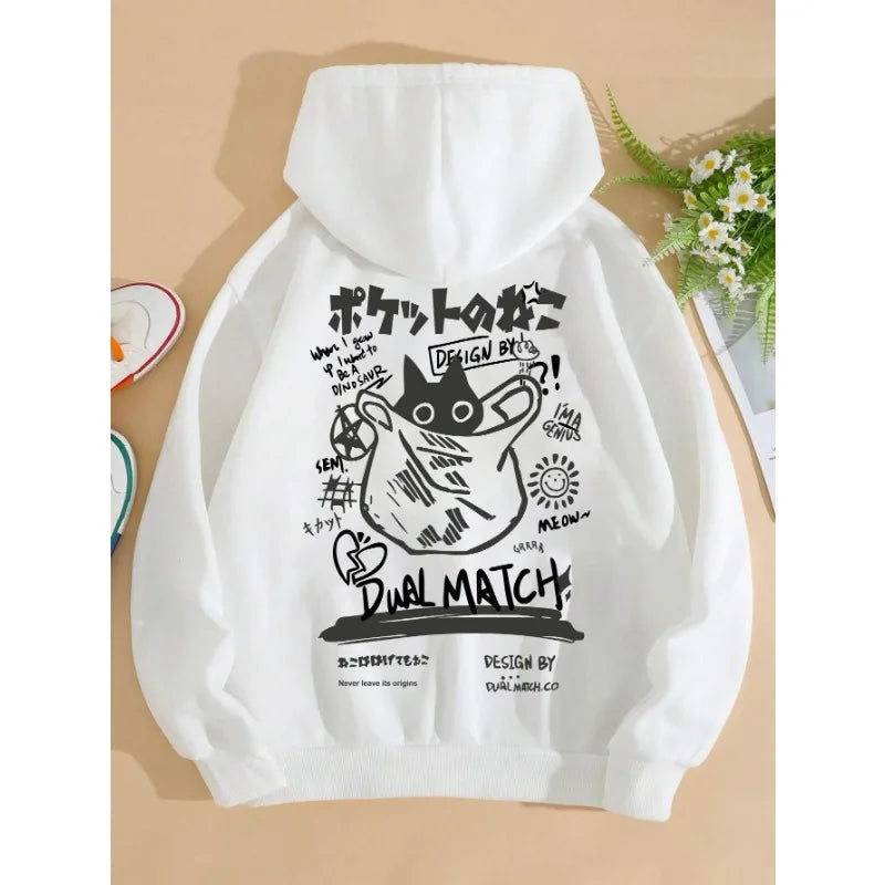 Cat Print Fleece Hoodie – Relaxed Unisex Fit
