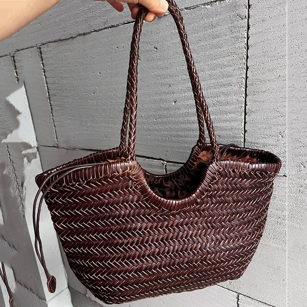 100% Natural Cowhide Weave Handbags Fashion Small Manual Hand Made Ladies Woven Handbag Exquisite Tote Dating Shopping Bags