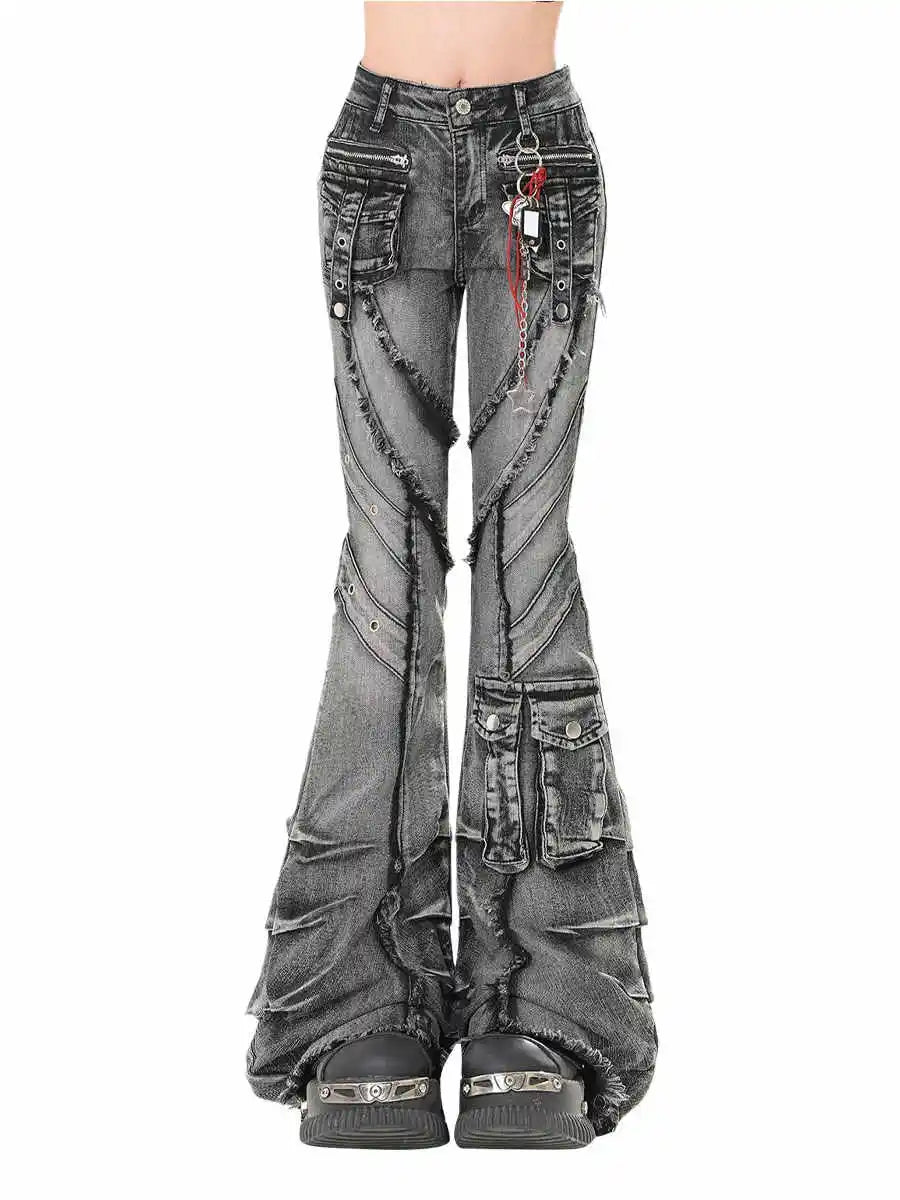 Y2K Low-Waist Flare Cargo Jeans
