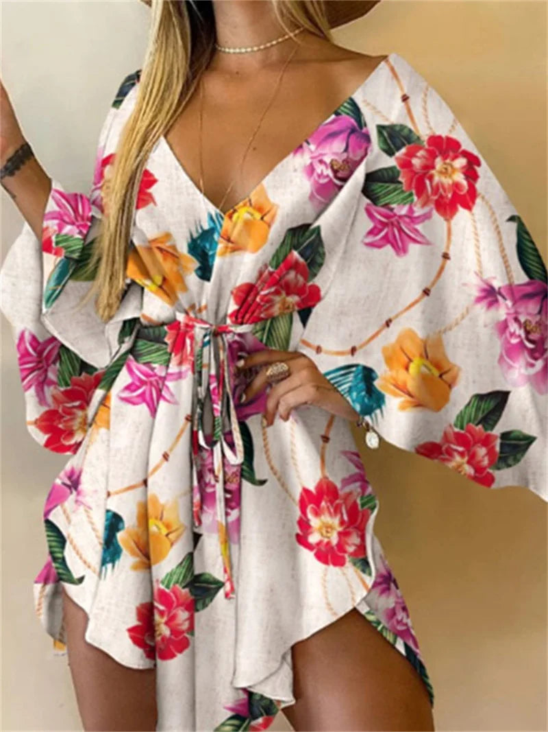 Bohemian Floral V-Neck Mini Dress