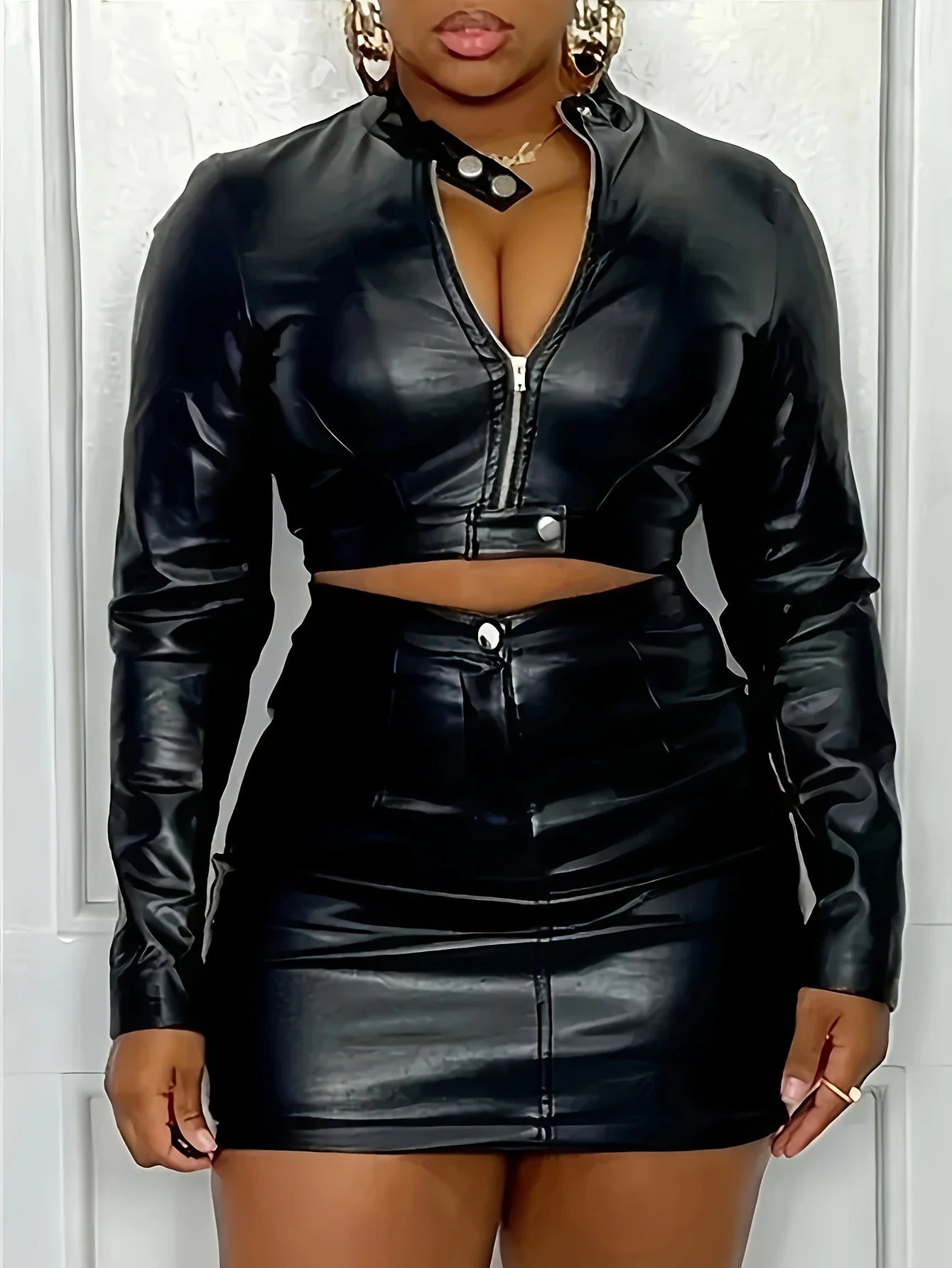 Casual Zipper Collar Patchwork 2-Piece Set
