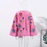Chic Embroidered Women's Jacket – V-Neck Lace-Up Coat