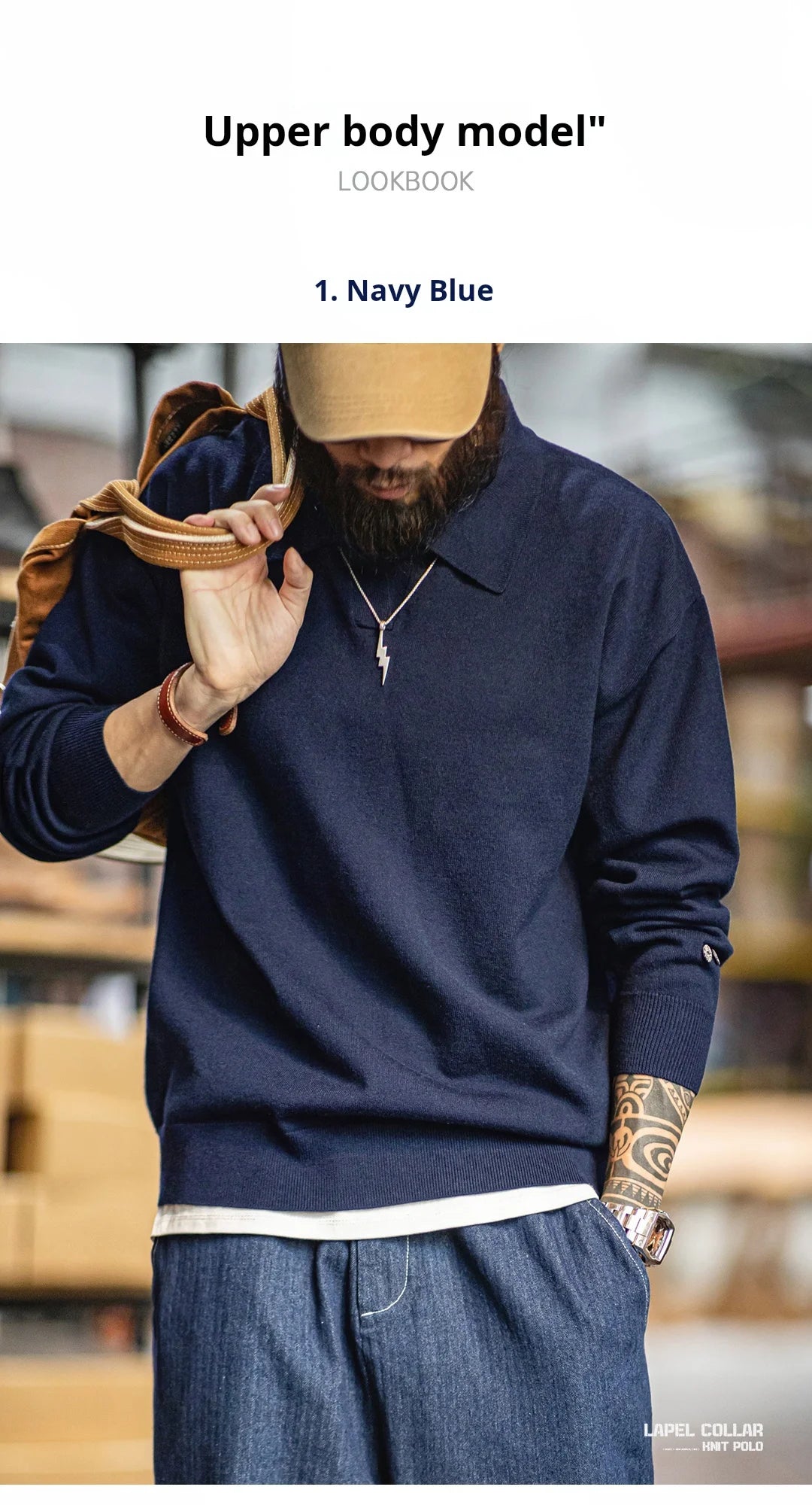 Maden Men's Vintage Long Sleeve Knit Polo