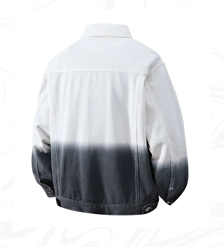 Men High Quality Cotton Denim Jacket Spring Autumn Youth Hip Hop Streetwear Tie Dye Gradient Jeans Youth Cowboy Loose Top Coat