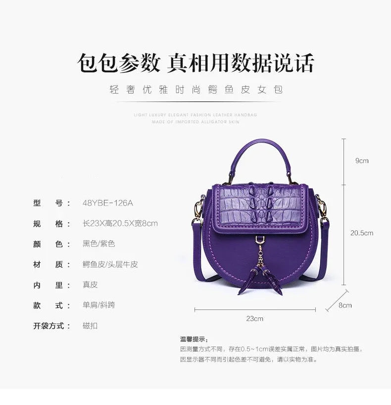 KEXIMA Crocodile Embossed Leather Round Shoulder Bag