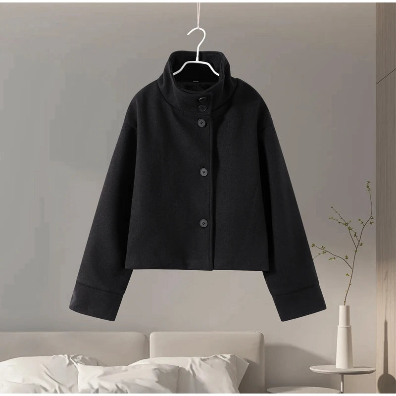 Stand Collar Woolen Short Coat