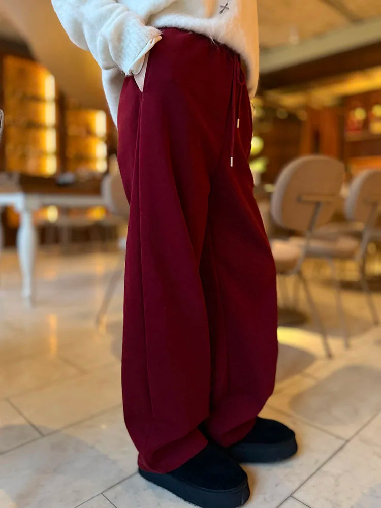 Autumn Burgundy Sweatpants Women Straight Leg Sport Pants Cotton Ladies Coffee Basic Joggers Wide Leg Women's Pants And Trousers