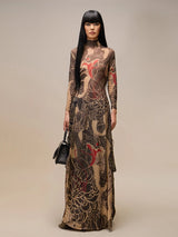Women's Print Stand Collar Long-Line Slim Dress