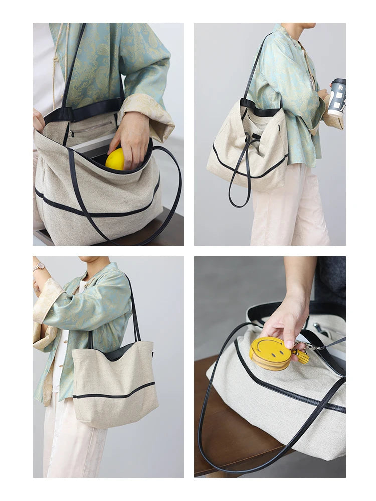 2024 Autumn Cotton And Linen Blend Material Tote Soft And Portable Shoulder Bags Women Casual Practical Bag