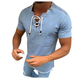 Jeans Shirt Jackets For Man Short Shirt Tops Male V Tassel Denim Solid Neck Sleeve Blouse Men рубашка мужская с длинным рукавом