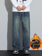 Men's Fleece-Lined Wide-Leg Jeans – Winter Warmth