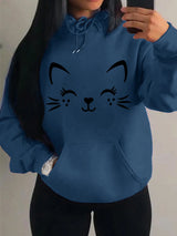 Women's Playful Cat Graphic Fleece Hoodie