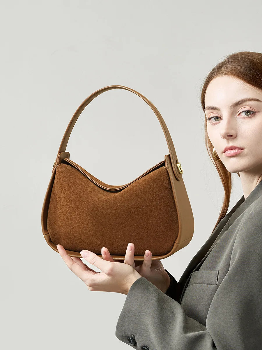 2025 New Suede Leather Crossbody Bag Unique Design Shoulder Pack Women Work Commuting Handbag Urban Beauty Box Tote Messenger