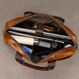Luufan Genuine Leather Men's Business Handbag 15" Laptop Briefcase Bag Male A4 Document Shoulder Message Computer Bag Work Tote