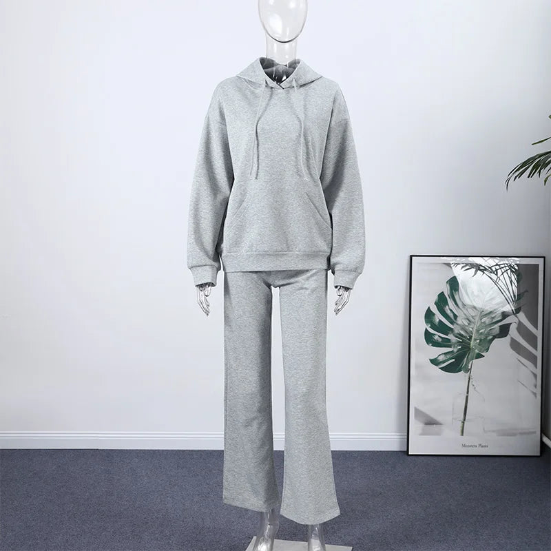 Casual Sequin Wings Hooded Sweatshirt Pant Set Women Solid Loose Full Sleeve Pullover Suit 2026 Spring Autumn Lady Daily Outfit
