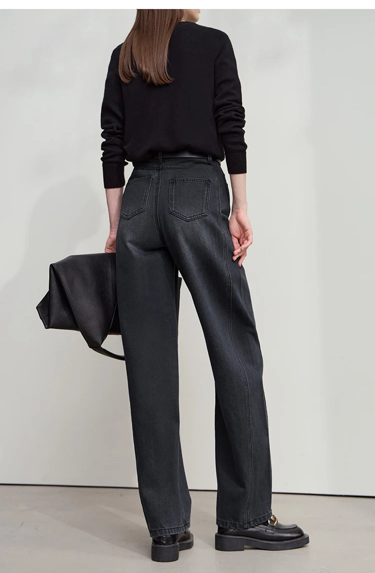 Amii casual Women's jeans 2025 Autumn new minimalist retro Women pants versatile loose cotton wide-leg trousers ladies 12553096