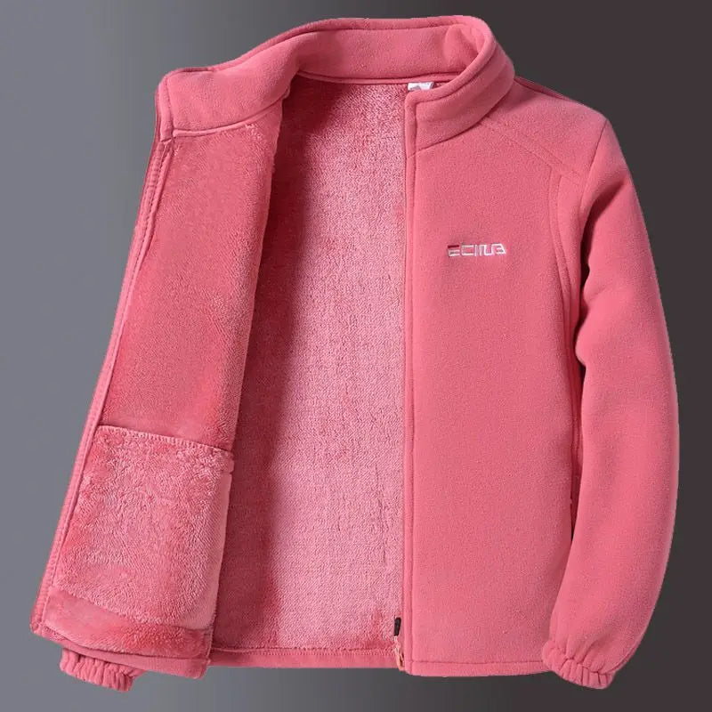 Women's Fleece Zip-Up Jacket with Embroidered Stand Collar