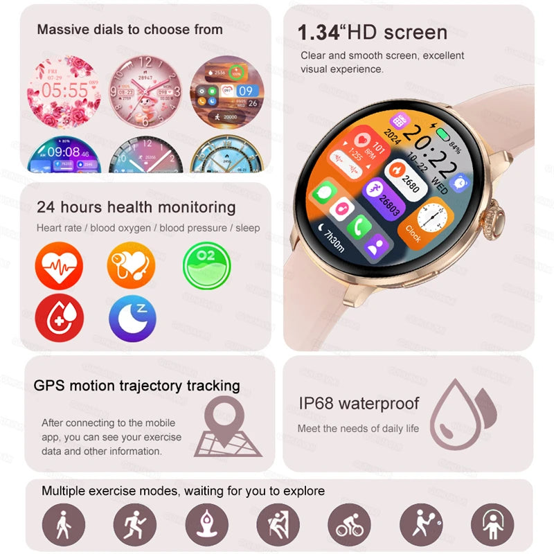 2026 New Lady Fashion Smart Watch women AMOLED HD Screen GPS Sport Heart Rate Bluetooth Call Waterproof Outdoor Smartwatch Women