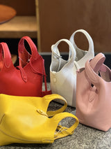 FIRMRANCH European And American Trend Cute Hand-Held Basket Ladies' Bucket Single Shoulder Cross-Body Bag Genuine Leather Purse