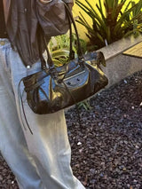 2025 Punk Style Rivet Shoulder Bag Ladies Crossbody Bag Top Layer Cowhide Leather Motorcycle Bag Fashion Accessory