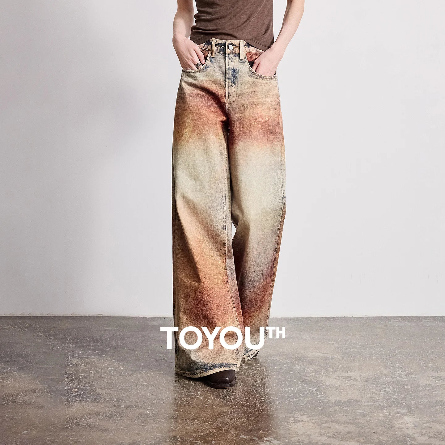 TOYOUTH Women Jeans 2026 Spring New Wilderness Wasteland Style Mid Low Waist Loose Printed Wide Leg Pants