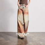 TOYOUTH Women Jeans 2026 Spring New Wilderness Wasteland Style Mid Low Waist Loose Printed Wide Leg Pants
