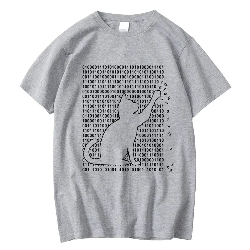 Men's Funny Cat Print 100% Cotton Summer T-Shirt