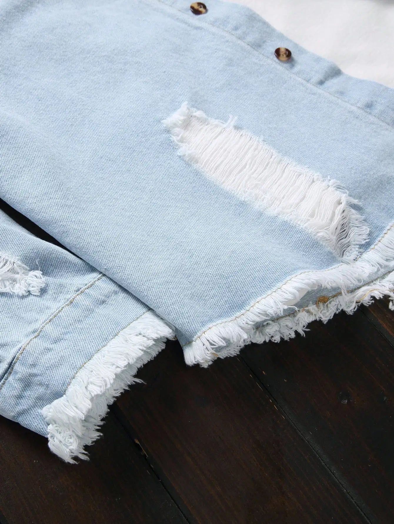 Men's Light Blue Ripped Distressed Washed Denim Long - Sleeve Shirt for Spring and Autumn