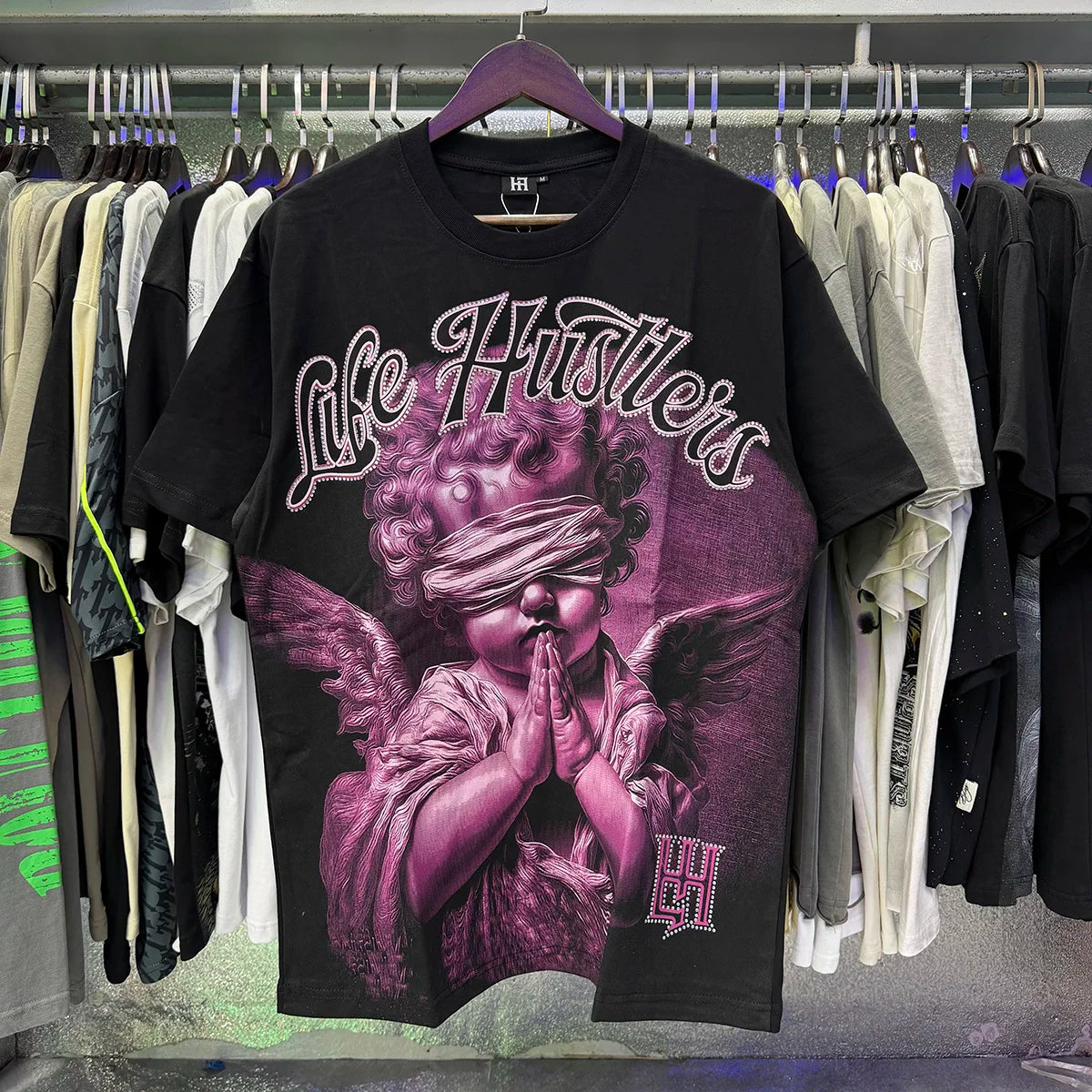 Oversized Rhinestone Cotton Crew Neck T-Shirt