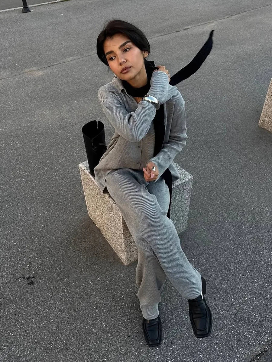 Bornladies Autumn Winter New Knit Cardigan Pants Set Loose Two Piece Casual Sweater Suit Women Thick Warm Soft Knitted Outfit