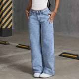 Bow-Embroidered High-Waisted Wide Leg Jeans