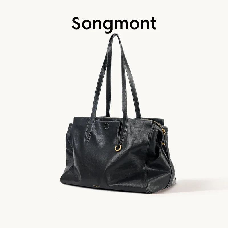 Songmont Travel Bag Vegetable Tanned Cowhide Tote Shoulder Handbag