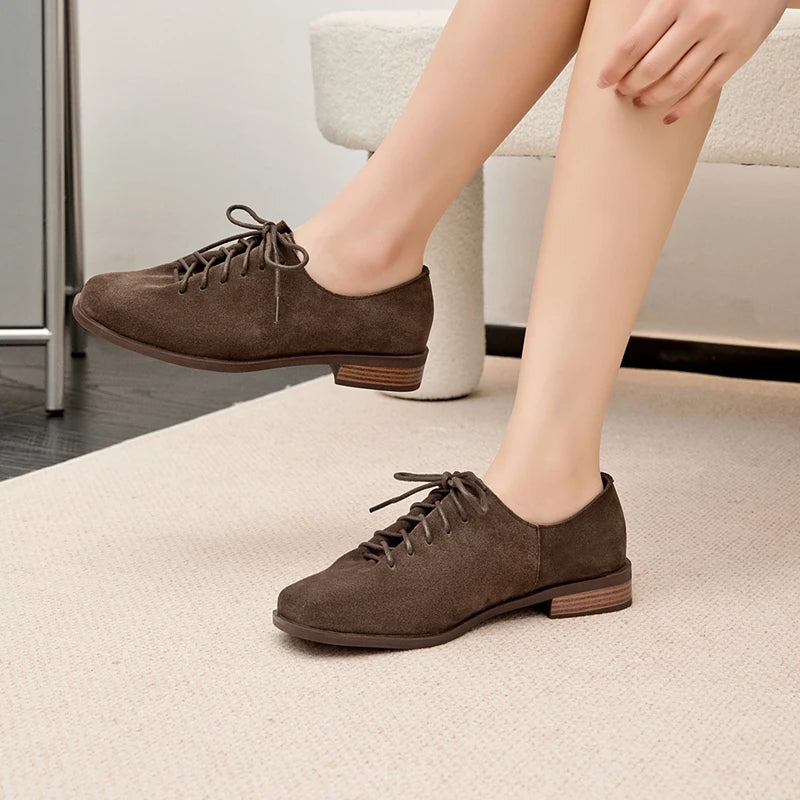 AIYUQI Women's Genuine Leather Lace-Up Oxford Loafers