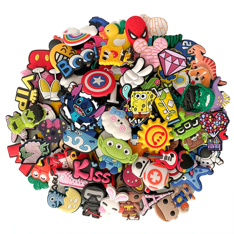 30-200PCS Random Cartoon Shoe Charms For Bubble Slides Clogs Sandals Crocs, Shoes Decrations Accessories Buckle For Friend Gifts