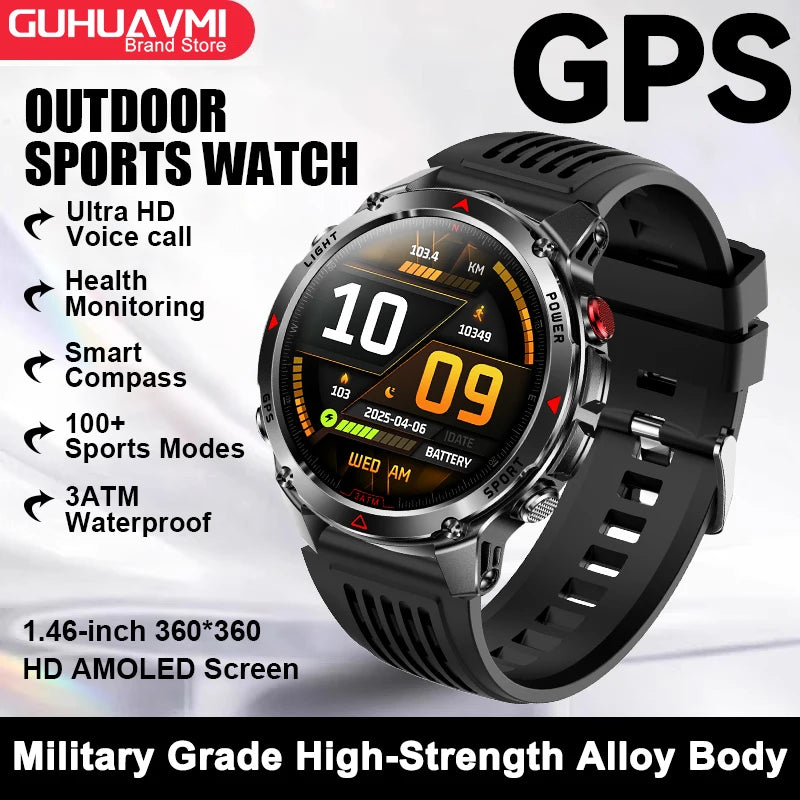 2026 New Military Bluetooth Call Smart Watch Built-in GPS Compass Barometric Altimeter 10ATM Waterproof Sports Smartwatches Men