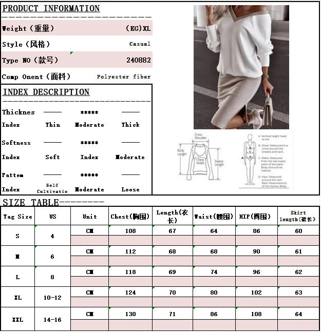 Autumn Winter Casual Loose V-neck Sweatshirt Suit Women's Tight Skirt Long-sleeved Top Two-piece Set New Fashion Holiday Sets