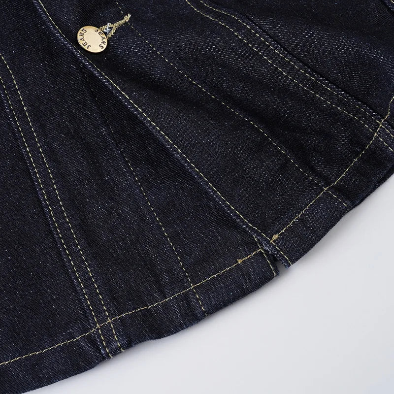 Y2K Vintage Patchwork Denim Jacket – Retro Streetwear Long-Sleeve Coat