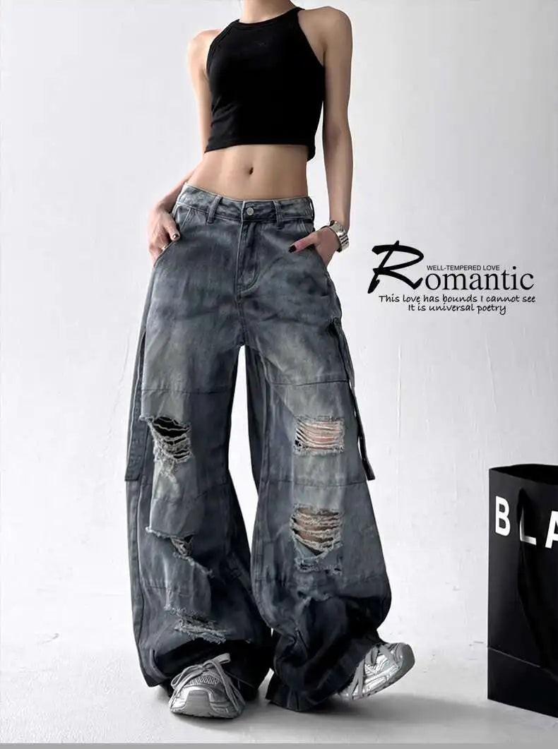 Women's Wide-Leg Distressed Jeans | High Street Style