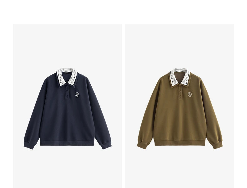 Women’s Green Colorblock Collared Sweatshirt