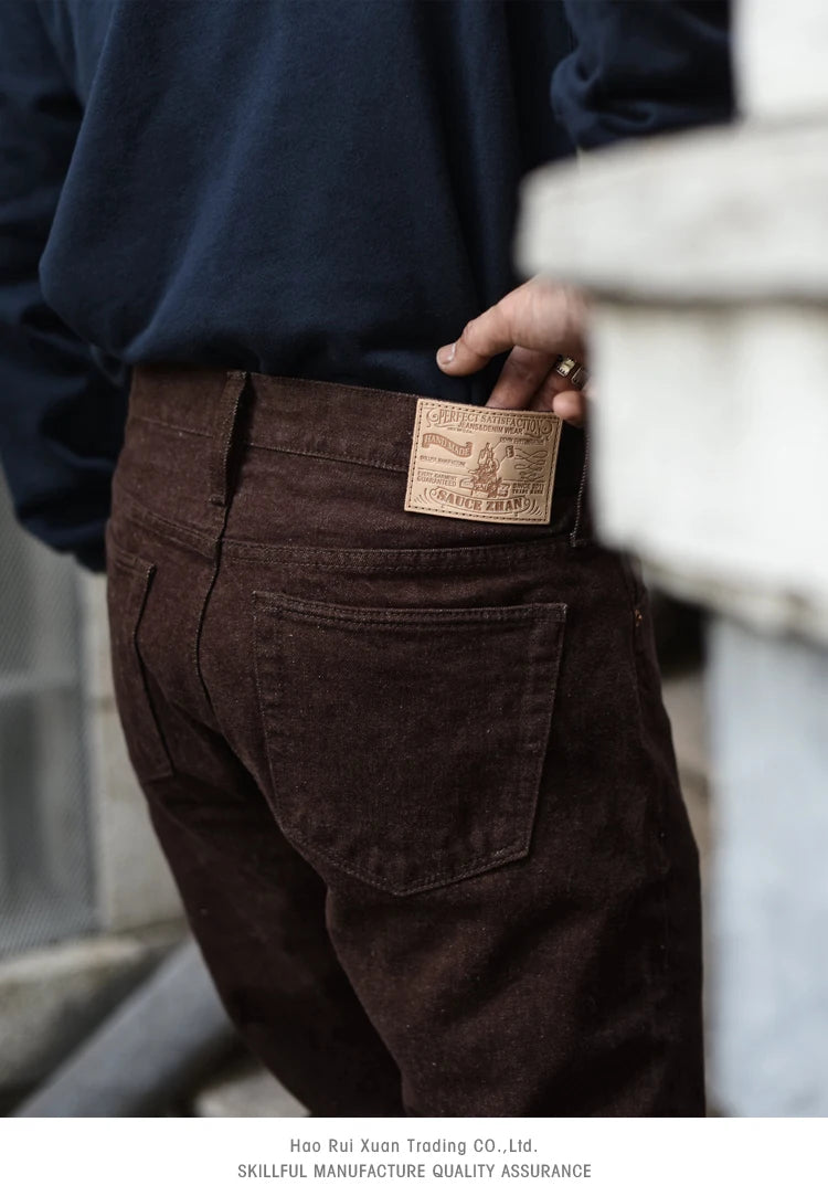 SauceZhan Brown Selvedge Denim Tapered Jeans – 13.8 oz