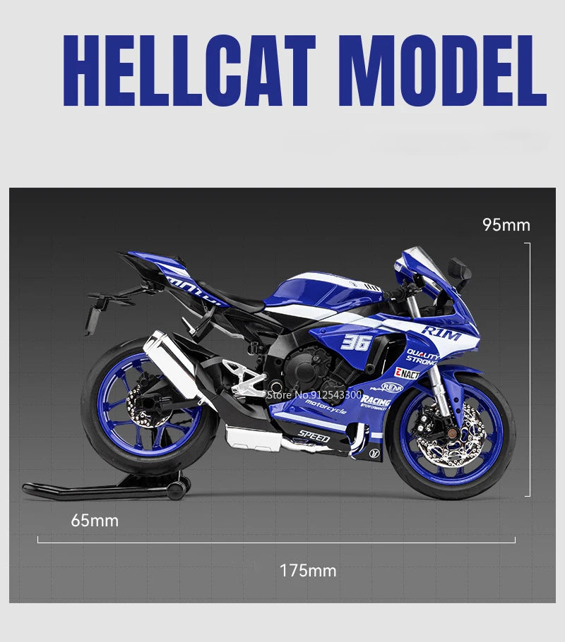 1/12 Yamaha R1M Toy Motorcycle Model Alloy Diecast with Shock Absorption Simulation Scale Motorcycle Model Toys for Kids Gifts